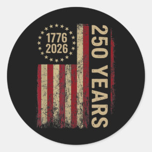 Sticker Rond 250 Ans 1776-2026 250e Anniversaire Drapeau États-