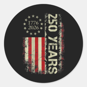 Sticker Rond 250 Ans 1776-2026 250e Anniversaire Drapeau Usa Ho