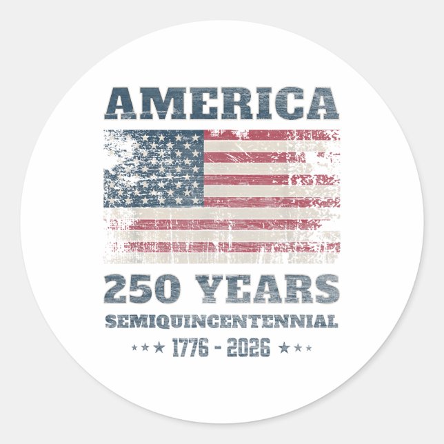 Sticker Rond 250 ans Amérique Anniversaire Grunge Drapeau Usa (Devant)