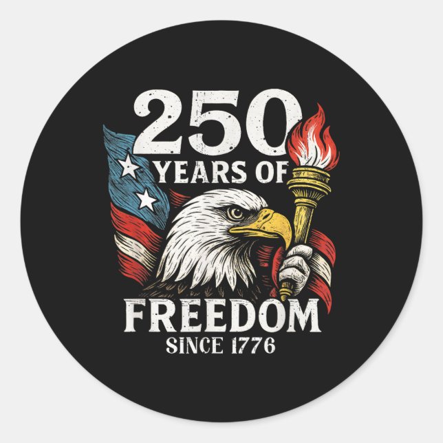 Sticker Rond 250 Ans De Liberté Usa Bald Eagle America Drapeau  (Devant)