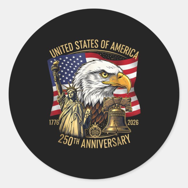 Sticker Rond 250 Years 1776-2026 250th Birthday Eagle Liberty B (Devant)