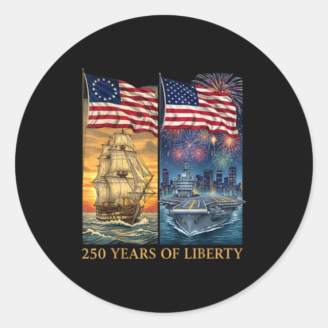 Sticker Rond 250 Years 1776-2026 250th Birthday Liberty Ships  (Devant)