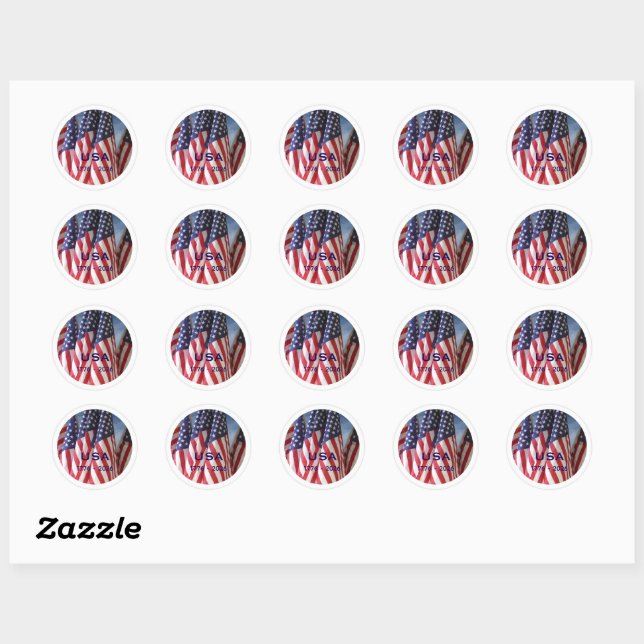 Sticker Rond 250e anniversaire USA Patriotic Flags Premium (Feuille)