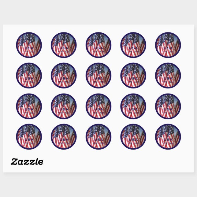 Sticker Rond 250e anniversaire USA Patriotic Flags Premium (Feuille)