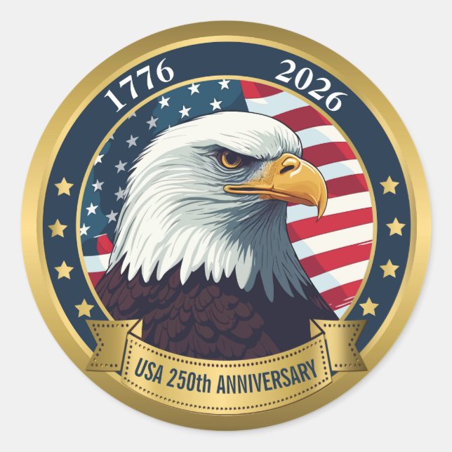 Sticker Rond 250th Anniversary USA Patriotic | 1776–2026 (Devant)