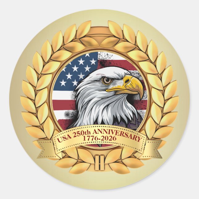 Sticker Rond 250th Anniversary USA Patriotic | 1776–2026 (Devant)