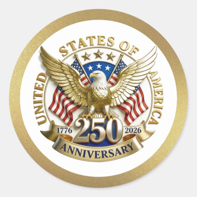 Sticker Rond 250th Anniversary USA Patriotic | 1776–2026 (Devant)
