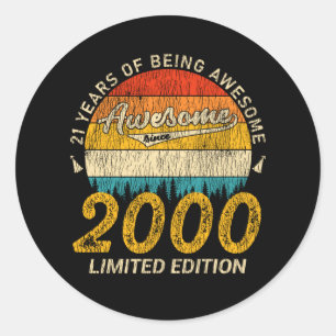 Sticker Rond 25 Ans 2000 Retro Awesome 25e anniversaire Cadeau