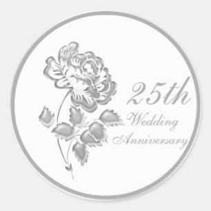 Sticker Rond 25 ans de pivoine d'autocollant argenté
