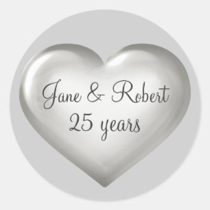 Sticker Rond 25 ans Silver Glass Coeur argent anniversaire