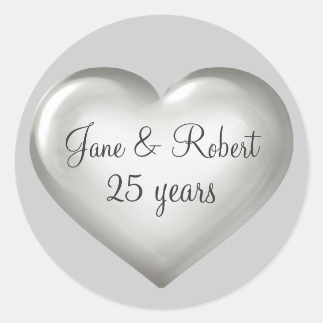 Sticker Rond 25 ans Silver Glass Coeur argent anniversaire (Devant)