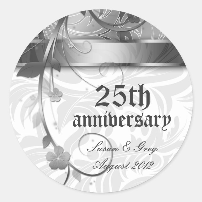Sticker Rond 25e anniversaire de l'argent Floral (Devant)