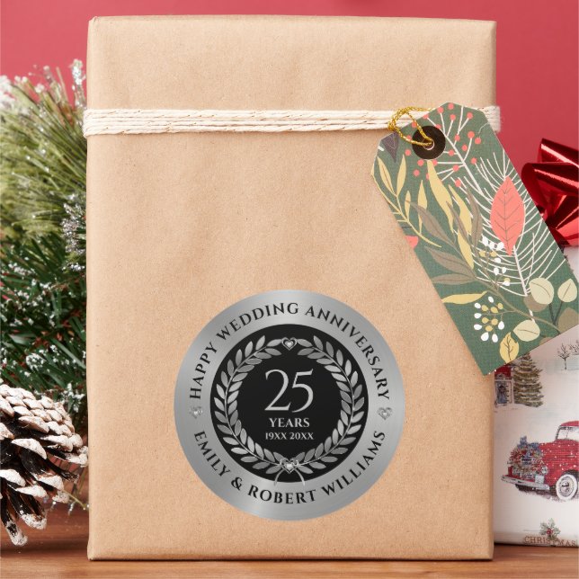 Sticker Rond 25e anniversaire de mariage argenterie laurier dîn (vacances)
