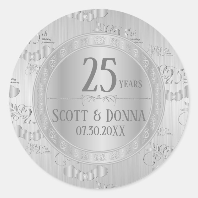 Sticker Rond 25e anniversaire de mariage d'argent (Devant)