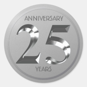 Sticker Rond 25e anniversaire de Mariage en argent métallique