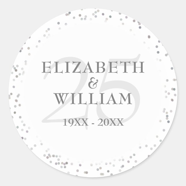 Sticker Rond 25e Anniversaire de Mariage Silver Stardust (Devant)
