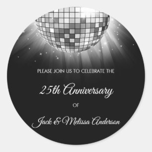 Sticker Rond 25e anniversaire de Mariage soirée boule Disco Arg