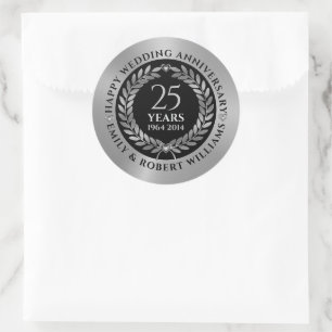 Sticker Rond 25e anniversaire du mariage argent couronne