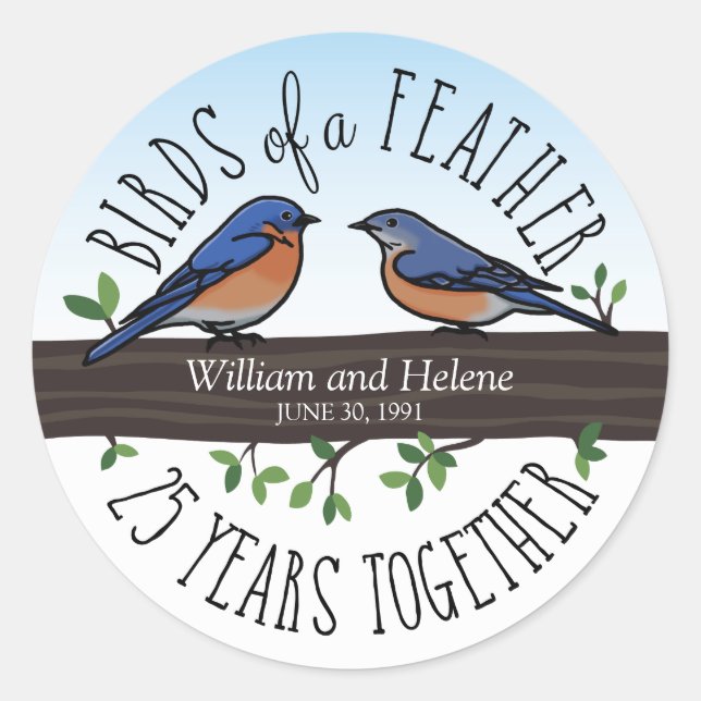 Sticker Rond 25e anniversaire du Mariage, Bluebirds of a Feathe (Devant)
