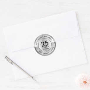 Sticker Rond 25e anniversaire du mariage noir et argent