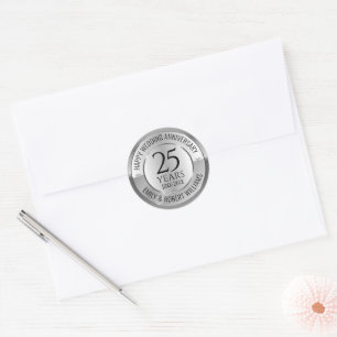 Sticker Rond 25e anniversaire du mariage noir et argent