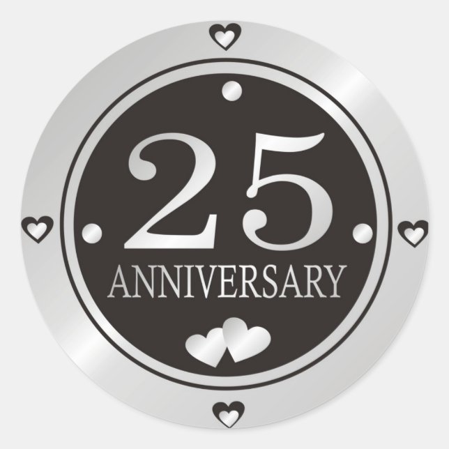 Sticker Rond 25e anniversaire du Mariage noir et argent (Devant)