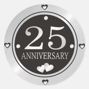Sticker Rond 25e anniversaire du Mariage noir et argent