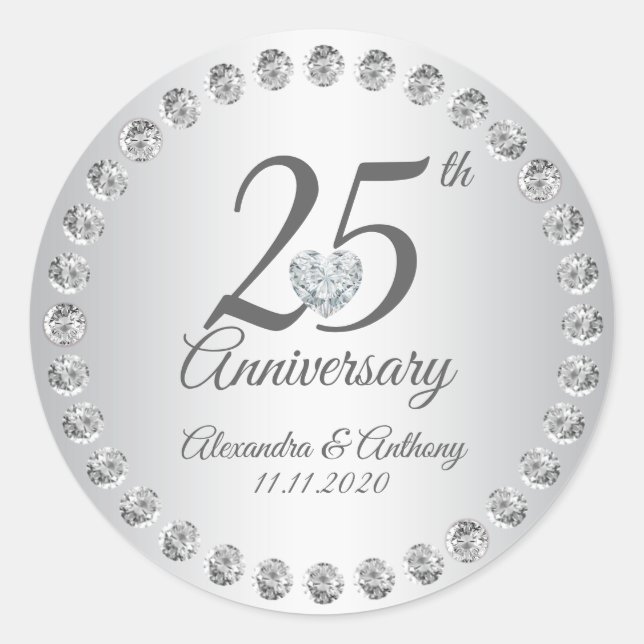 Sticker Rond 25e anniversaire du Mariage personnalisé Diamants  (Devant)