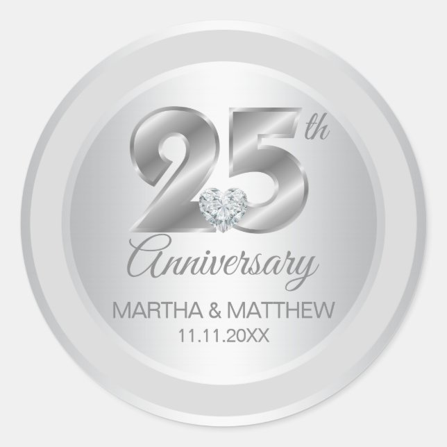 Sticker Rond 25e anniversaire du Mariage Silver Foil personnali (Devant)