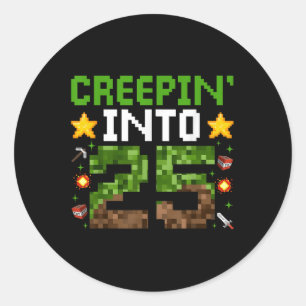 Sticker Rond 25e Anniversaire Joueur Pixel Creepin’ en 25 Vidéo