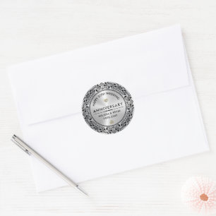 Sticker Rond 25e anniversaire Mariage d'argent Cadeau Black Swi