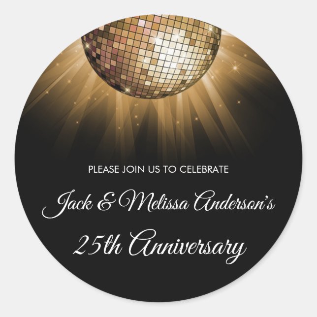 Sticker Rond 25e anniversaire Mariage Gold Disco Ball (Devant)