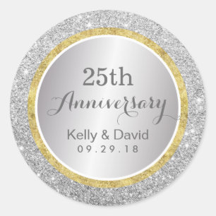 Sticker Rond 25e anniversaire Mariage Parties scintillant moder
