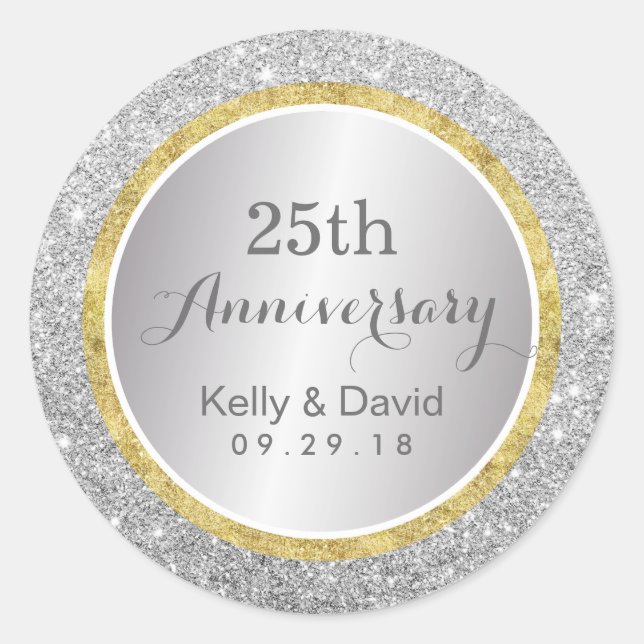 Sticker Rond 25e anniversaire Mariage Parties scintillant moder (Devant)