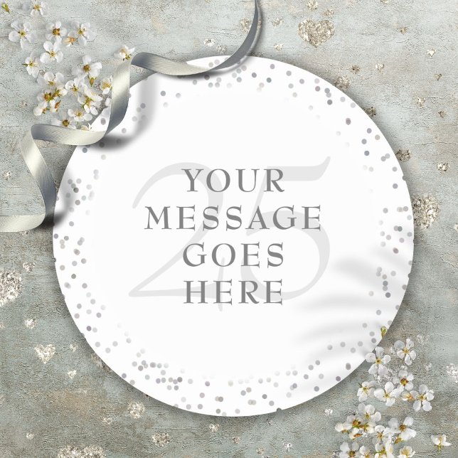 Sticker Rond 25e Anniversaire Silver Stardust (25th Anniversary Silver Stardust Classic Round Sticker)