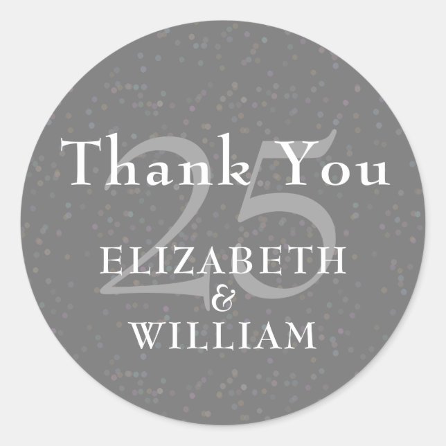 Sticker Rond 25e Anniversaire Silver Stardust Merci (Devant)