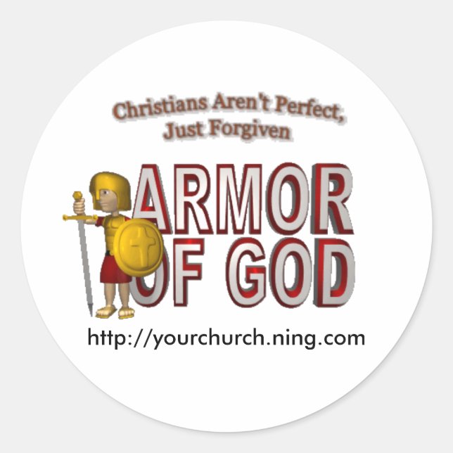 Sticker Rond 25zjxb9, ARMOROFGOD, http://yourchurch.ning.com (Devant)