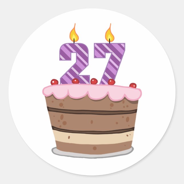 Sticker Rond 27 ans sur le gâteau d'anniversaire (Devant)