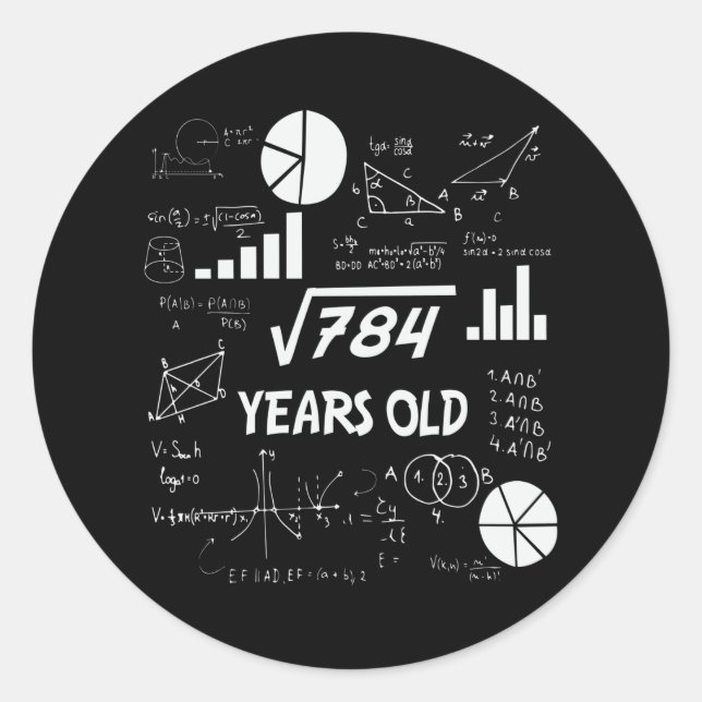 Sticker Rond 28 ans Anniversaire enseignant mathématiques 28e a (Devant)