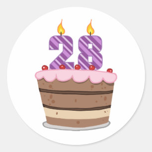 Sticker Rond 28 ans sur le gâteau d'anniversaire
