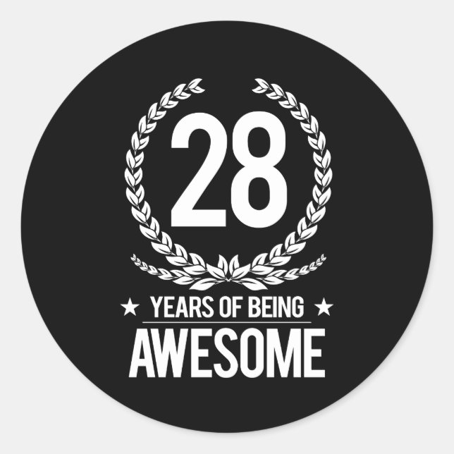 Sticker Rond 28e anniversaire (28 ans d'être génial) (Devant)