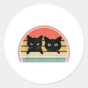 Sticker Rond 2 Chats noirs Pékin Vintage Retro Chat Animal Love