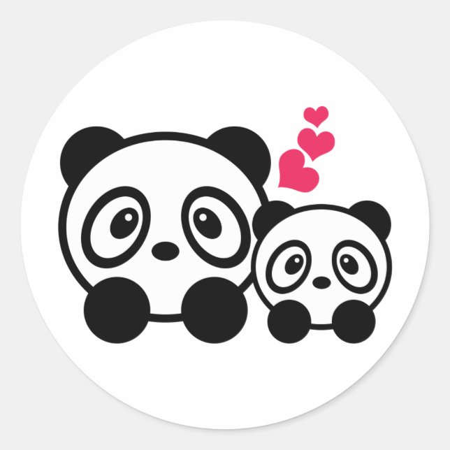 Sticker Rond 2 chevalets Panda mignons (Devant)