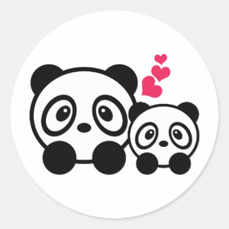 Sticker Rond 2 chevalets Panda mignons