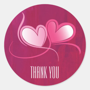 Sticker Rond 2 Coeurs dansant sur Fuschia Merci rose