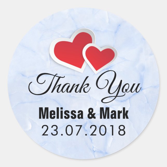 Sticker Rond 2 Coeurs en papier rouge sur Mariage en marbre ble (Devant)