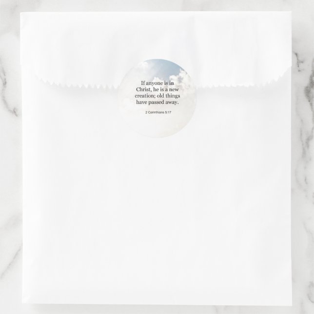 Sticker Rond 2 Corinthiens 5:17, verset biblique, (Sac)