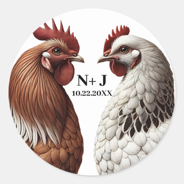 Sticker Rond 2 Ferme de poulets campagnards Mariage de la cour  (Devant)