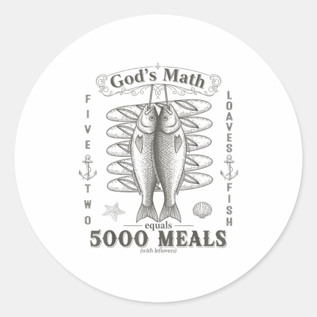 Sticker Rond 2 Fishes 5 Breads Jesus Feeds The 5000 Christian B (Devant)