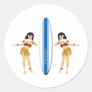 Sticker Rond 2 Hulas et Surf Board
